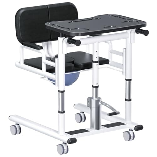 Patient Lift Transfer Chair, 5 in 1 Patient Lift Chair with 180°Split Seat, Height Adjustable Patient Transfer Chair with 4 Casters for Home Seniors Elderly Handicapped,XXL