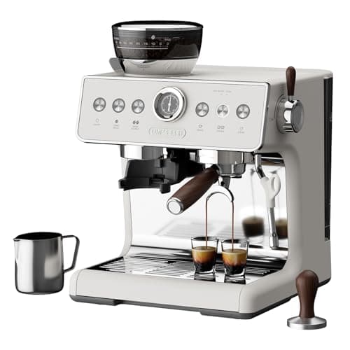 LumosBari Espresso Machine with Grinder, 20 Bar Espresso Machine with Milk Frother, Expresso Coffee Machines for Home, Professional Espresso Maker, Cappuccino & Latte Machine for Home (White)