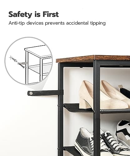 HOOBRO Shoe Rack, 4 Tier Shoe Storage Organizer with 3 Oxford Fabric Shelves and Top Panel, Holds 12-16 Pairs of Shoes for Entryway and Closet, Industrial, Rustic Brown BF47XJ01G1 6