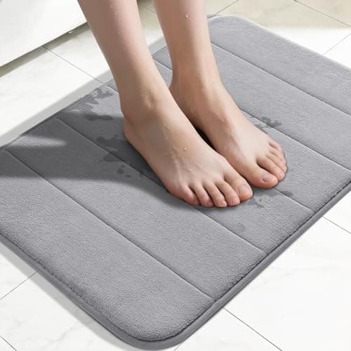 Yimobra Memory Foam Bath Mat, Super Soft Absorbent Bathroom Rug Non Slip, Quick Dry, Machine Washable Floor Carpet for Tub Shower, Home Decor Accessories, 24x17, Grey
