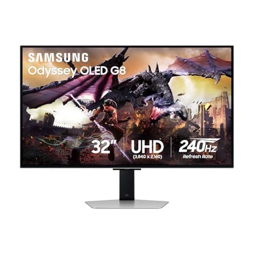 Samsung 32" Odyssey OLED G8 (G80SD) Series 4K UHD Smart Gaming Monitor w QD-OLED, 240Hz 0.03ms, G-Sync Compatible, Glare-Free Display, Sleek Metal Design, LS32DG800SNXZA, 3 Yr Warranty