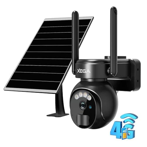 Xega 4G LTE Security Camera No WiFi with SIM Card 2K Super HD Solar Powered Wireless Outdoor 4G Security Camera PIR Motion Sensor Night Vision 2 Way Talk 【Built in SIM Card】