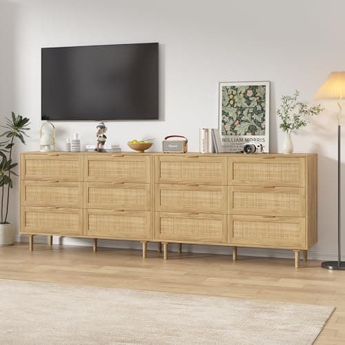 Furniouse Rattan Dresser for Bedroom, 6 Drawers Wood Small Dresser for Closet with Solid Legs and Natural Rattan, Boho Beside Table for Living Room, Natural 5