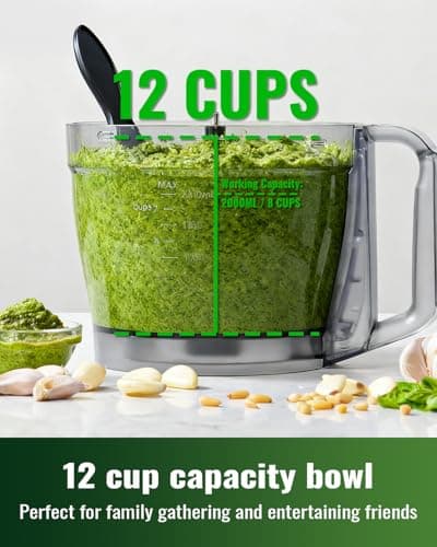 TWOMEOW Food Processor, 4 Programs & Pulse,1000W Max Power,12 Cups Total Volume for Slicing, Mincing, Dicing, Shredding, Puree, Dough and Vegetable Chopper Clean Bowl Scraper, Stainless Steel 5