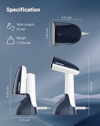 BEAUTURAL Steamer for Clothes, Portable Handheld Garment Fabric Wrinkles Remover, Aluminun Heating Plate, 35-Second Fast Heat-up, Large Detachable Water Tank (Only for 120V) 7