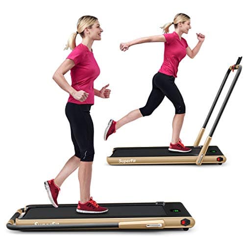 GYMAX Walking Pad, 2 in 1 Free Installation Under Desk Treadmill with Remote Control & LED Display, 2.25HP Foldable Portable Compact Running Machine for Small Spaces Home Office (Gold)