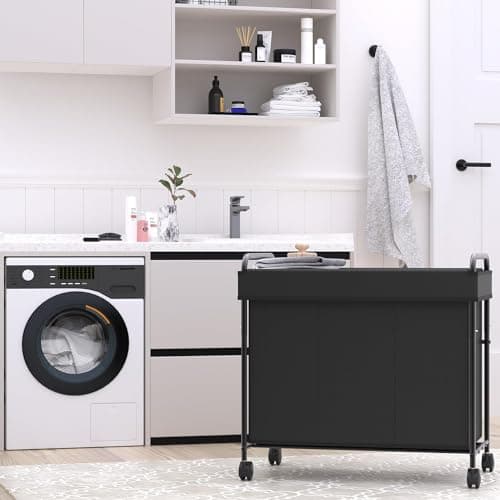 180L Large Laundry Hamper, 3-Section Laundry Basket with Lid, Metal Frame and Removable Bag Design with Wheels, Suitable for Bathroom, Dorm Room, Laundry Room (Black, 180L) 5