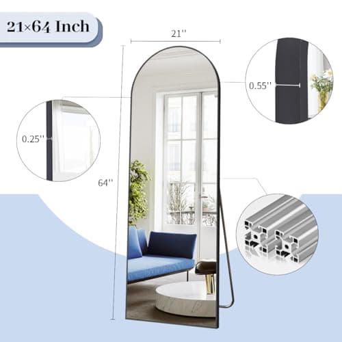 BEAUTYPEAK 64"x21" Arch Floor Mirror, Full Length Mirror Wall Mirrors Hanging or Leaning Arched-Top Full Body Mirror with Stand for Bedroom, Dressing Room, Black 6