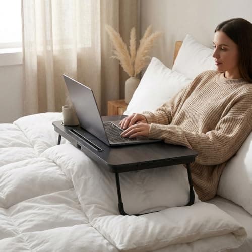 BUYIFY Foldable Laptop Bed Desk for Couch, Sofa - Large Lap Desk Tray Table with Cup Holder and Tablet Slot - Portable Notebook Stand for Eating, Writing, Studying and WFH (Black)- USA Original Patent 6