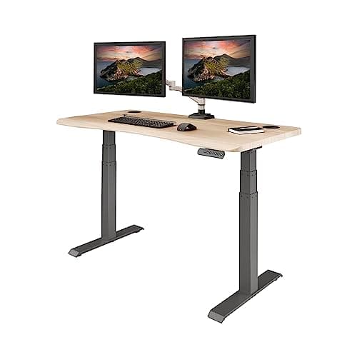 Vari Ergo 54x26 Electric Standing Desk – Height Adjustable Sit Stand VariDesk + Curved Waterfall Edge, 4 Memory Settings, Quick Assembly, Cable Management, 200 lb Capacity – Light Wood (2 Boxes)