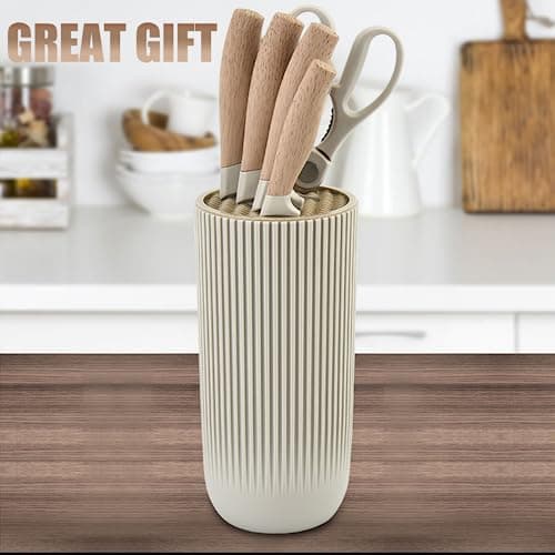 Knife Set, Wiztoynia 6-Piece Khaki Kitchen Knife Set for Home, Anti-Rust Non-stick Stainless Steel Sharp Chef Knife Sets with Universal Knife Block for Kitchen, Ergonomical Design (Khaki) 7