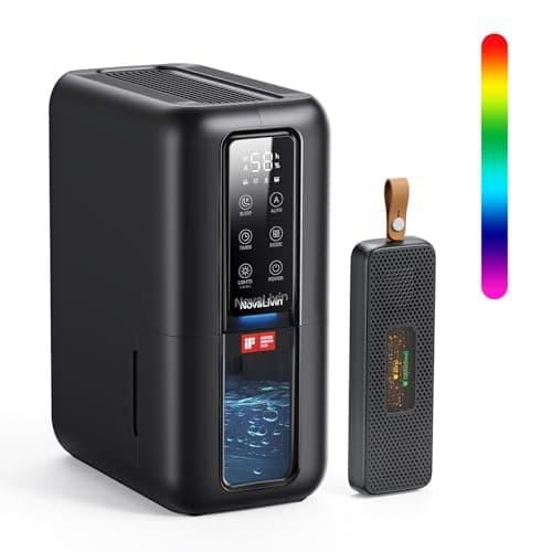 Dehumidifiers for Bathroom with Moisture Absorber Bag Reusable, 68 OZ Water Tank Portable Quiet Dehumidifier for Bedroom with Auto Shut Off, 7 Colors LED Light for Home, RV, Garage, apartment, Black