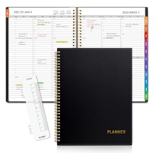 SUNEE 2026 Appointment Book, 2026 Hourly Planner 8.5" x 11", Hourly, Weekly & Monthly Planner - from January 2026 - December 2026, Flexible Cover, Note Page, Pocket, Bookmark, Black