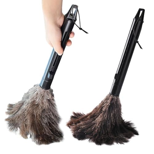 2pcs Feather Duster, Retractable Handle Fluffy and Natural Feather Duster Intrior/Extrior Cleaner for Blinds, Kitchen, Keyboard, Office Cleaning Supplies(Color:Black) 9