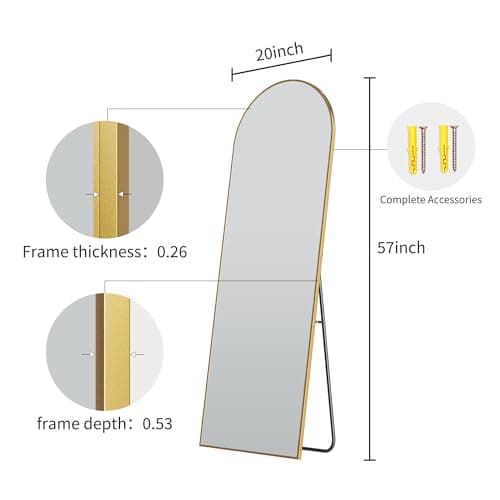 WISSMIELS 57" x 20" Arched Full Length Mirror - Wall Mounted/Floor Mirror Aluminum Alloy Frame Full Body Mirrors for Bathroom Living Room Bedroom and Entryway,Gold 7