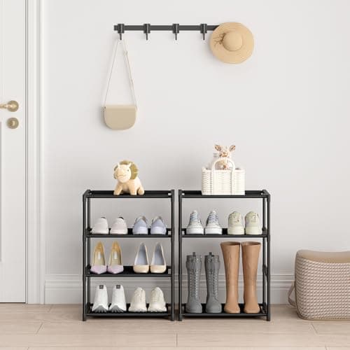 Autonomier 4 Tier Small Shoe Rack, Narrow Stackable Kids Toddler Adult Shoe Storage Organizer Shelf for Closet Floor Entryway Bedroom, Space Saver Shoe Rack Organization Shelves 5