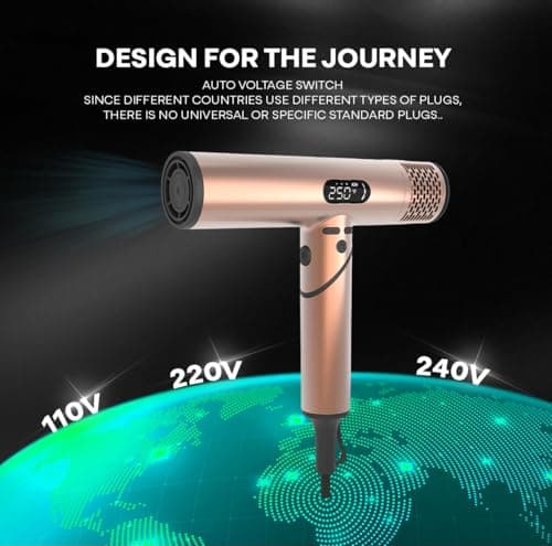 FusionHeat Dual Voltage Travel Hair Dryer with Magnetic Diffuser - 1500W High-Speed Ionic Blow Dryer, Worldwide 110V-240V, Ultra-Lightweight & Compact, Fast Drying with Smart Intelligent Heat Control 6
