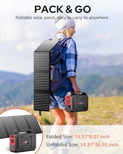 Solar Powered Generator 200W Peak/100W Rated, Portable Generator Power Station with Solar Panels 40W Included, 146Wh Solar Power Bank with AC Outlet 110V for Home Use Camping Outdoor Adventure 5