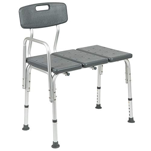 Flash Furniture HERCULES Series 300 Lb. Capacity Adjustable Gray Bath & Shower Transfer Bench with Back and Side Arm 15