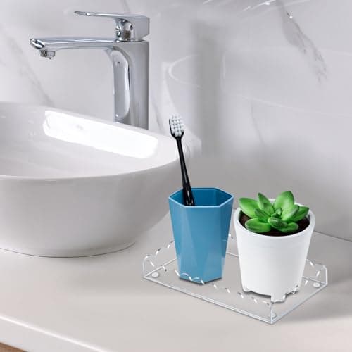 Acrylic Bathroom Vanity Tray 7.9", Soap Dispenser Decorative Scalloped Tray for Bathroom Kitchen Living Room Decor Vanity Perfume 5