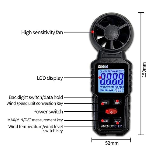 3 in 1 Handheld Anemometer Wind Speed Meter Gauge Speedometer Wind Level Tester Air Flow Meter Temperature Measuring Device Outdoor for Sailing Surfing Flying Shooting 6