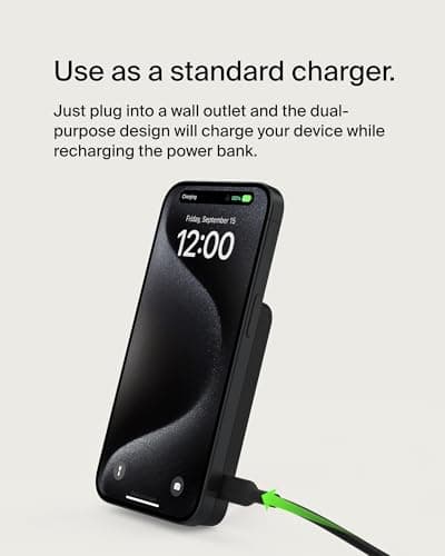 Belkin Portable Charger, Wireless Power Bank 15W 5000mAh w/ Qi2, MagSafe Charger + Built-in Pop-up Kickstand - iPhone 17, Air, Pro, Pro Max, AirPods, Apple Watch, Google Pixel 10, etc. - Black 11