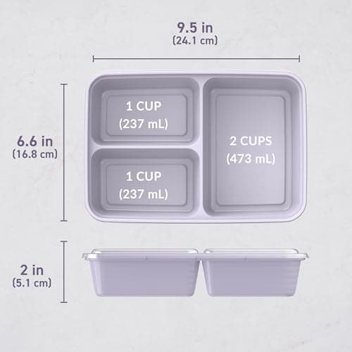 Bentgo Prep - 20-Piece 3-Compartment Reusable Meal Prep Containers with Lids, PFAS & BPA Free Materials, Durable, Microwave, Freezer, & Dishwasher Safe To Go Food Storage (Lilac) 7