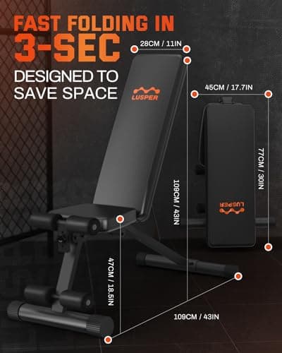 Lusper Adjustable Weight Bench Foldable - 600 Lb Stable Workout Bench, 5 Sec Fast Folding Multi-Purpose for Full Body Workout 7