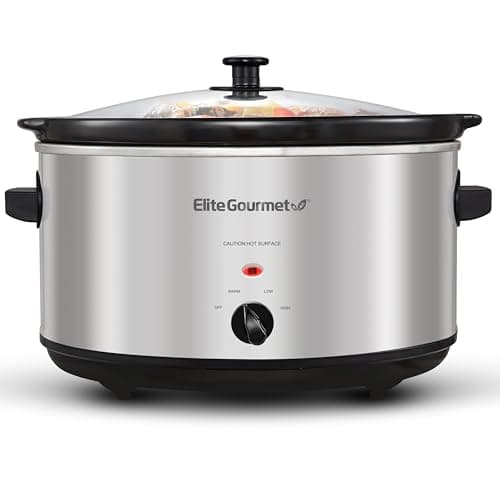 Elite Gourmet Stainless Steel Slow Cooker, Dishwasher-Safe with Tempered Glass Lid, Cool-Touch Handles, Removable Stoneware Pot, 8.5 Quart,MST-900V