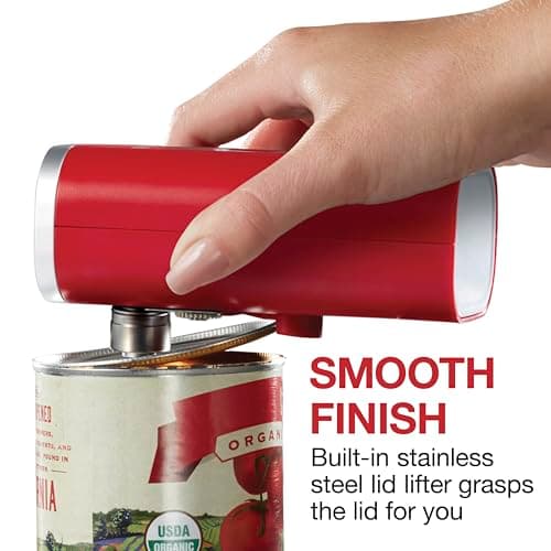Proctor Silex Automatic Electric Can Opener, Hands Free Cordless Operation & USB Rechargeable, Self-Aligning, Cut Smooth Touch Lid Edges, Compact and Easy to Store, Red 6