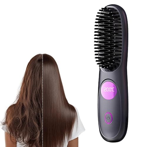 Cordless Hair Straightener Brush, Portable Mini Hair Straightening Brush with 3 Temperature Settings & LED Display, USB Rechargeable Fast Heating Hairs Brush for Travel (Black)