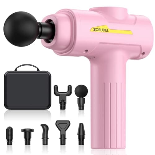 SORUDEL Massage Gun,Massage Gun Deep Tissue for Pain Relief with 7 Massage Heads & 6 Speeds and Carrying Case (Pink)