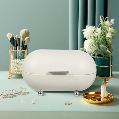 Angoily White Metal Bread Box with Lid Kitchen Bread Countertop Storage Container Large BreadBox for Vintage Organizer Rolling Door Decor Stores for Homemade Food Organization 13.38X7.87X7.48In 8
