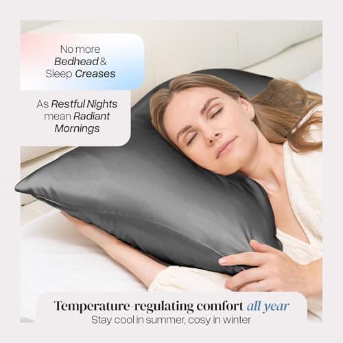 Prushh Luxury Silk Pillowcase - 100% Pure Mulberry Silk - 22 Momme 6A High-Grade Fibers - Silk Pillow Cover for Hair & Skin, Soft, Hidden Zipper, Anti-Acne (Charcoal Grey, Queen (20'' x 30'')) 6