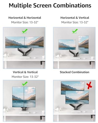MOUNTUP Dual Monitor Stand for Desk, Monitor Arms for 2 Monitors 32 27 24 22 Inches, Height Adjustable Double Monitor Mount, VESA Mount with C-Clamp & Grommet Base, Holds 4.4-17.6lbs 7