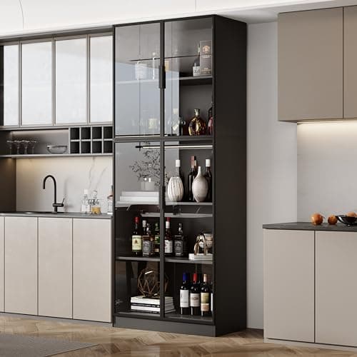 Mekminop Display Cabinet with Glass Doors and Storage Shelve, Modern Display Cabinet for Collectibles Trophy Case for Display - Black (31.5 ""W x 16.5 ""D x 78.7 ""H), HJ-FF10 7