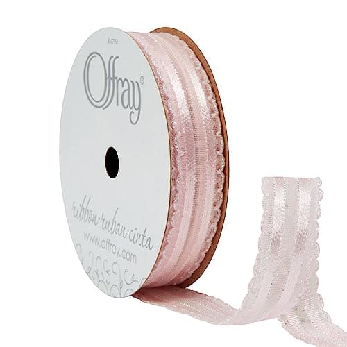 Berwick Offray 147151 5/8" Wide Satin and Sheer Craft and Decorative Ribbon, 9-Foot Spool, Light Pink and Opal 5