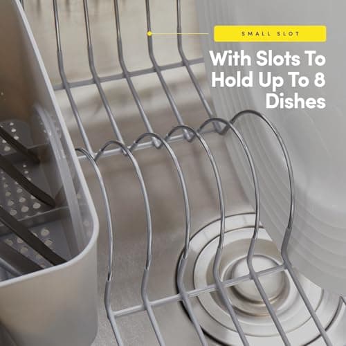 Dish Drying Rack & Cutlery Holder 2 Piece Set - Compact Sink-Fitting Dish Drainer with Rubberized Undercoating, Space-Saving Kitchen Organizer for Plates, Cups, Bowls & Utensils in Sink, Silver 5