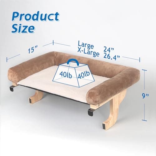 Zakkart Cat Perch for Window Sill with Bolster - Orthopedic Hammock Design with Premium Hardwood & Robust Metal Frame - Cat Window Seat for Large Cats and Kittens - Natural Color Wood Brown Bed, 24''W 8