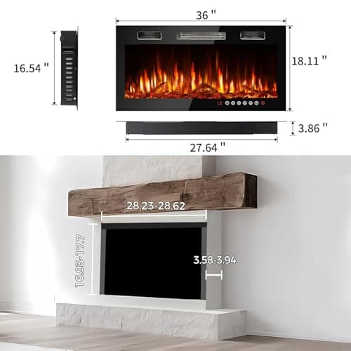 36"Electric Fireplace Smart Control, Crackling Wood Sound Fire Places Electric Fireplace Insert,144 Flame Effects Wall Fireplace Electric with Remote Control & Screen,Wall Fireplace Heater for 400 Sq 8