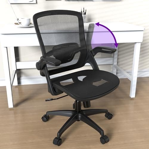 Ergonomic Mesh Seat Home Office Computer Desk Chair Height Adjustable Lumbar Support with Flip Up Arms Swivel Wheels for Adult
