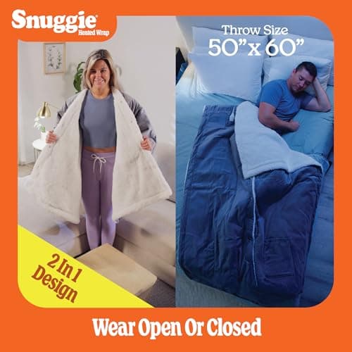 Snuggie Heated Wrap with Pockets for Adults | Cozy Electric Heating Blanket & Shawl, Gifts for Women & Men, Temperature Settings, Machine Washable, Auto Shut-Off Safety | As Seen on TV, Grey 50" x 60" 5