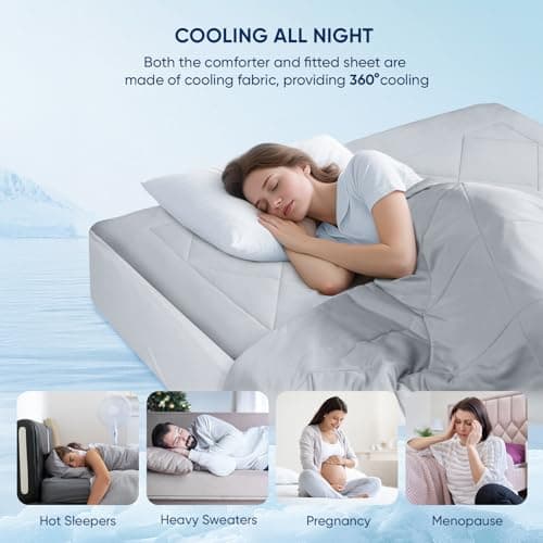 Cooling Comforter Twin Size, 2PCS Reversible Cooling Blanket for Hot Sleepers and Night Sweats, Cool Blanket with Mattress Pad for Summer, Breathable & Lightweight Comforter for All Season (68"x90") 6