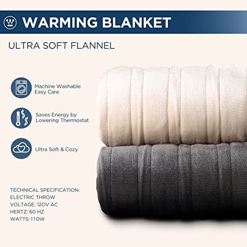 Westinghouse Electric Blanket King Size, Super Cozy Soft Flannel 100"" x 90"" Heated Blanket with 10 Fast Heating Levels & 1-12 Auto-Off, Machine Washable, ETL&FCC Certification, Charcoal 7
