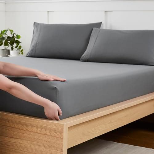 Twin Fitted Sheet Only with Full Elastic & Built in Corner Sheet Straps to Prevent Shifting - Soft & Breathable Brushed Microfiber Bottom Sheet, Twin, Gray