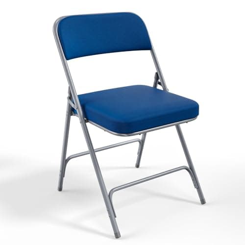 VINGLI Padded Folding Chairs with Thick Seat Cushion, Portable, Durable & Extra Comfortable Foldable Chairs for Indoor & Outdoor Events, Banquet, Party, Dinning, Work, Craft, Fabric, Navy Blue, 1 Pack