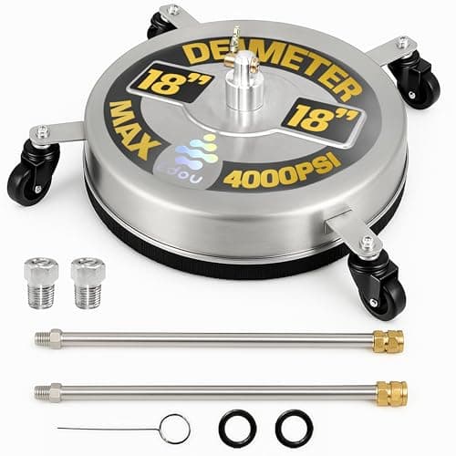 EDOU 18 inch Pressure Washer Surface Cleaner - Stainless Steel Power Washer Attachment - 4,000 PSI Max - Concrete Cleaner with Dual Nozzles and Extension Wands - Silver