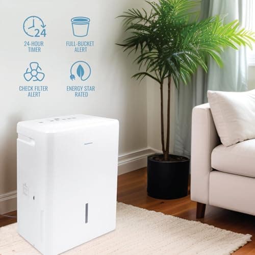 Keystone 50-Pint Portable Dehumidifier, 115V, Dehumidifier for Rooms up to 4500 Sq.Ft, Moisture Absorber For Basement, Garage, Living Room with Pump, White 5