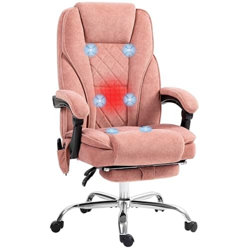 Vinsetto Massage Office Chair with Foot Rest, Executive Computer Desk Chair with 6 Vibration Point and Heat, Reclining Backrest, Swivel Wheels, Adjustable Height, Pink