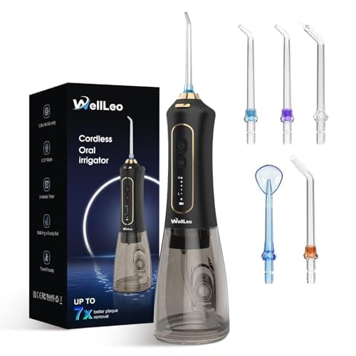 WellLeo Water Flosser for Teeth, 300ML Oral Irrigador Dental Rechargeable Portable Water Dental Flossers with 5 Modes,IPX7 Waterproof Teeth Cleaner for Braces Gum Care, Travel Home Use